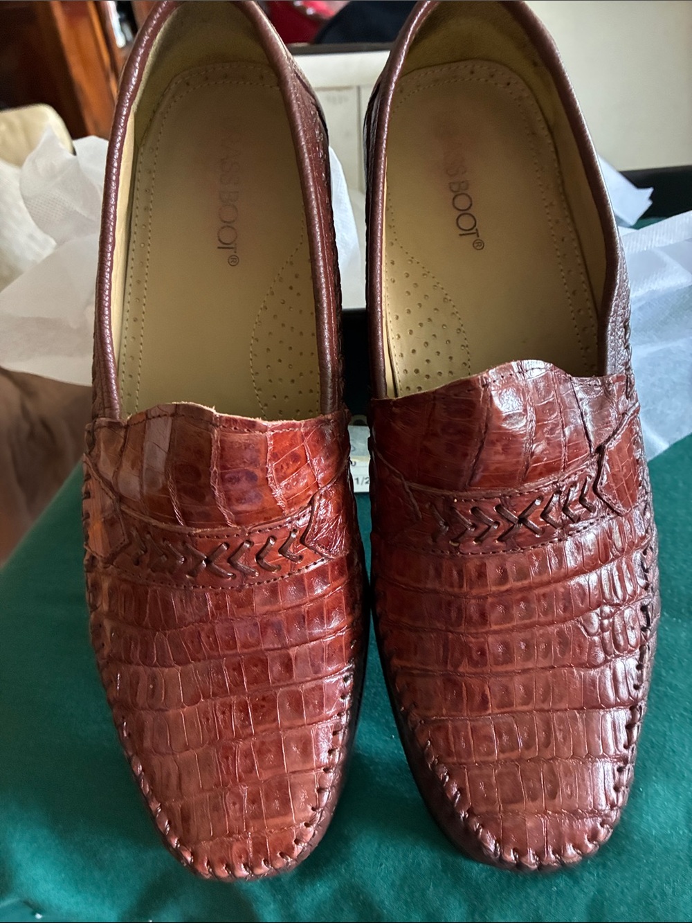 Brass Boot Men's genuine Caiman alligator Slip-On Loafers in Cognac